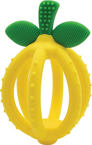 Teething Ball & Training Toothbrush – Silicone, BPA-Free Bitzy Biter Lemon-Shaped Teething Ball Featuring Multiple Textures to Soothe Gums and an Easy-to-Hold Design, Lemon