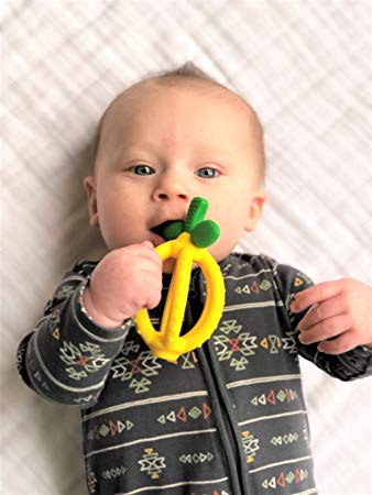Teething Ball & Training Toothbrush – Silicone, BPA-Free Bitzy Biter Lemon-Shaped Teething Ball Featuring Multiple Textures to Soothe Gums and an Easy-to-Hold Design, Lemon