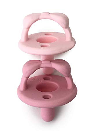 Sweetie Soother Pacifier Set of 2 - Silicone Newborn Pacifiers with Collapsible Handle & Two Air Holes for Added Safety; Set of 2 in Light Pink & Dark Pink, Ages Newborn & Up